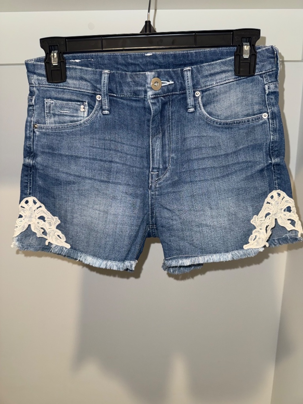 H&M &Denim 99% Cotton Lace Trim Jean Shorts Size 4 Boho Festival Denim